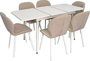 Набор стол и стулья Evelin DT 531R Wh  + 6 стульев YTC-064 Wh / BJORN-24 (Light Beige)