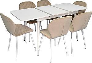 Набор стол и стулья Evelin DT 531R Wh  + 6 стульев YTC-064 Wh / UF910-01 (Light Beige)