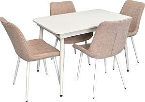 Набор стол и стулья Evelin DT 531R Wh + 4 стула YTC-055 Wh / UF885-03 (Light Beige)