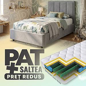 Pat copii Alcantara Pulsar 90x200 Gri + Saltea Salt Confort Clasic 90x200