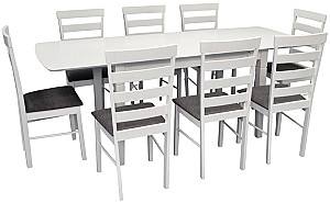 Набор стол и стулья Evelin HV-27V White + 8 стульев GLORIA White / NV-10WP Grey
