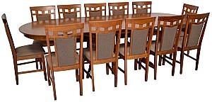 Set de masa si scaune Evelin HV-33V Burnish Oak + 12 scaune Deepa R Burnish Oak / Ekea12 Dark Brown