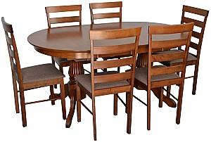 Set de masa si scaune Evelin HV-33V Burnish Oak + 6 scaune GLORIA Burnish Oak / Ekea12 Dark Brown
