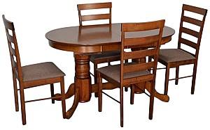 Set de masa si scaune Evelin HV-31N Burnish Oak + 4 scaune GLORIA Burnish Oak / Ekea12 Dark Brown