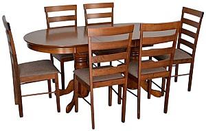 Set de masa si scaune Evelin HV-31N Burnish Oak + 6 scaune GLORIA Burnish Oak / Ekea12 Dark Brown