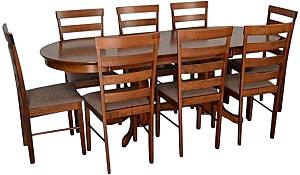 Set de masa si scaune Evelin HV-31N Burnish Oak + 8 scaune GLORIA Burnish Oak / Ekea12 Dark Brown