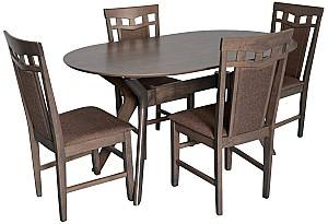 Set de masa si scaune Evelin Raffles Oval Antique Grey + 4 scaune Deepa R Antique Grey / Ekea12 Dark Brown