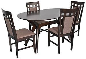 Set de masa si scaune Evelin Raffles Oval Chocolate + 4 scaune Deepa R Chocolate / Ekea12 Dark Brown
