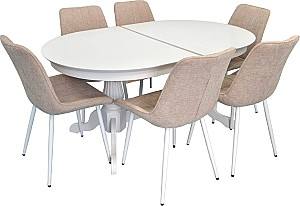 Set de masa si scaune Evelin HV-33V White + 6 scaune YTC-055 Wh / UF885-03