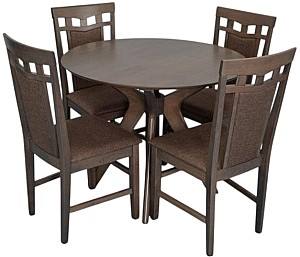 Set de masa si scaune Evelin Raffles Round Antique Grey + 4 scaune Deepa R Antique Grey / Ekea12 Dark Brown