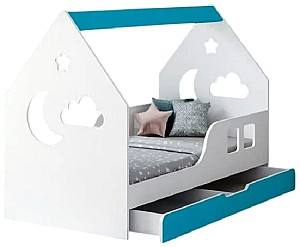 Pat copii Happy Babies House Cloud L04 cu sertar 80x160