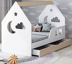 Детская кровать Happy Babies Cloud L04 с выдвижным ящиком 80x160 Белая/Светлая Груша (Бежевая)