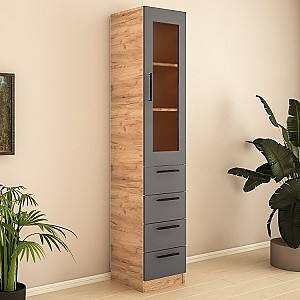 Dulap cu vitrina PS PZ-40 (4 sert.) Stejar Auriu / Grafit Gri