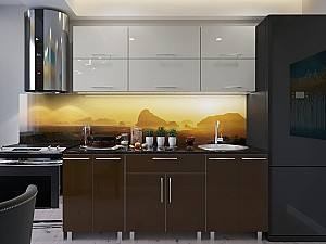 Set mobila bucatarie PS Modern 2 m (MDF lucioasa) Bianco / Maro