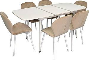 Set de masa si scaune Evelin DT 532R Wh + 6 scaune YTC-064 Wh / UF910-01 (Light Beige)
