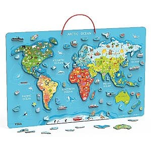Jucarie interactiva VIGA Puzzle magnetic Harta lumii cu tabla albă