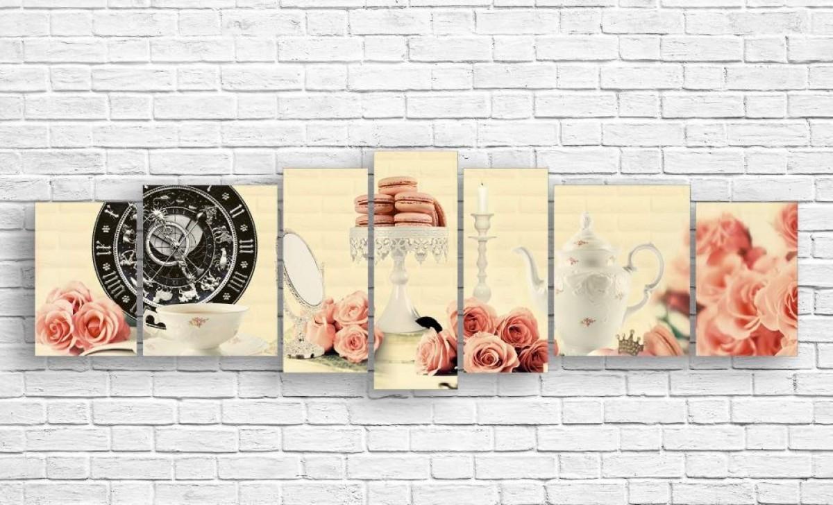 Tablou multicanvas ArtD Trandafiri rozi și macarons delicate