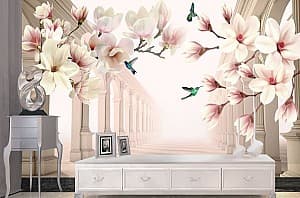 Fototapet 3d Art.Desig Coridor din coloane cu flori și păsări