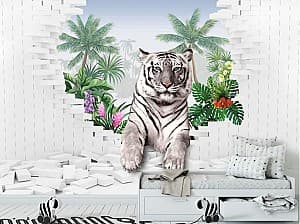 Fototapet 3d Art.Desig Tigru și cărămizi albe