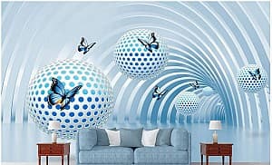 3D Фотообои Art.Desig Синий туннель с шарами и бабочками