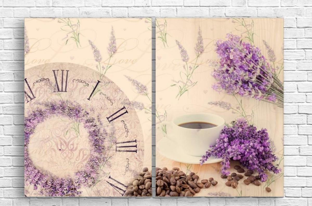 Tablou multicanvas Art.Desig O ceașcă de cafea pe fundal de flori