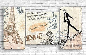Tablou multicanvas Art.Desig Parisul si moda, desen Triptych