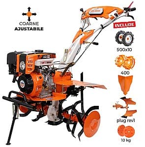 Set cu motocultor Ruris 751KS + freza + plug revers + roti metal+ contragreutati