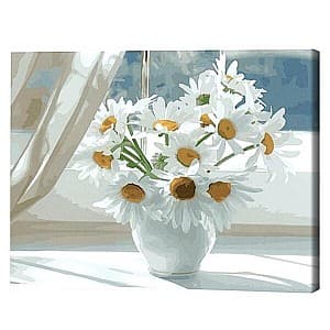 Tablou pe numere BrushMe Margarete într-o vază albă pe fereastră 40×50 cm (în cutie)