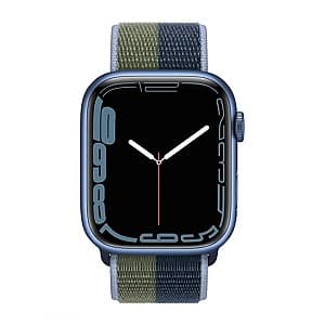 Ceas inteligent Apple Watch Series 7 45mm Abyss Blue/Moss Green Sport Band (MKNR3)