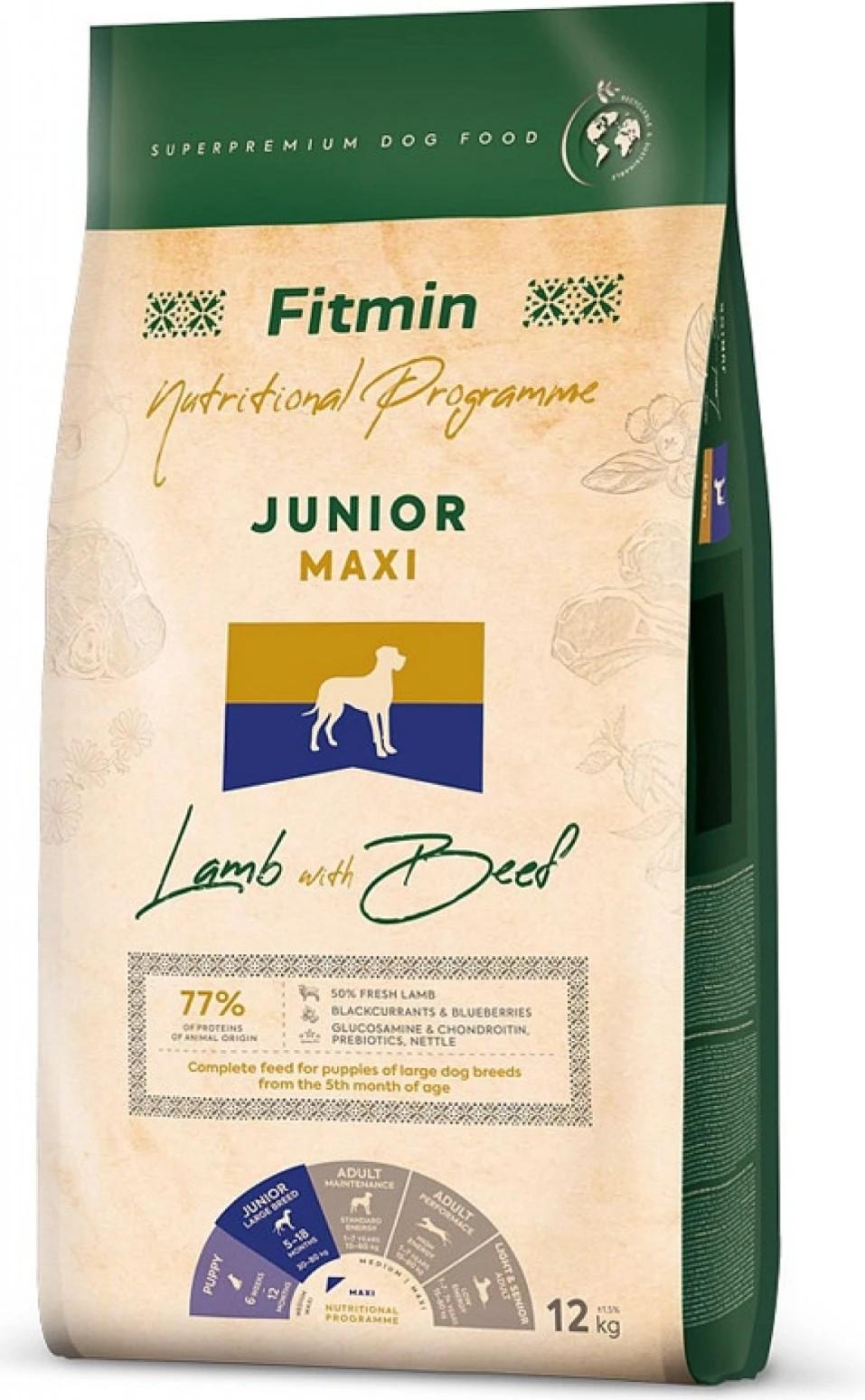 Hrana uscata pentru caini Fitmin Maxi Junior Lamb&Beef 12kg