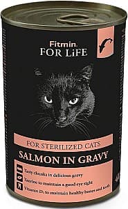 Hrana umeda pentru pisici Fitmin For Life Cat Tin Sterilized Salmon 415g