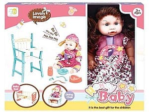 Papusa Honey Baby cu scaun si pat (flori roz)