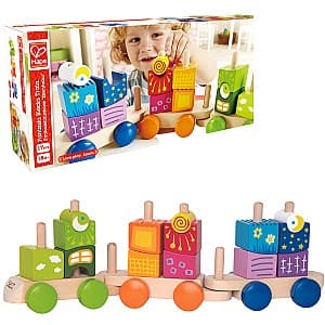 Jucarie interactiva Hape Set din lemn cu cuburi Locomotiva multicoloră