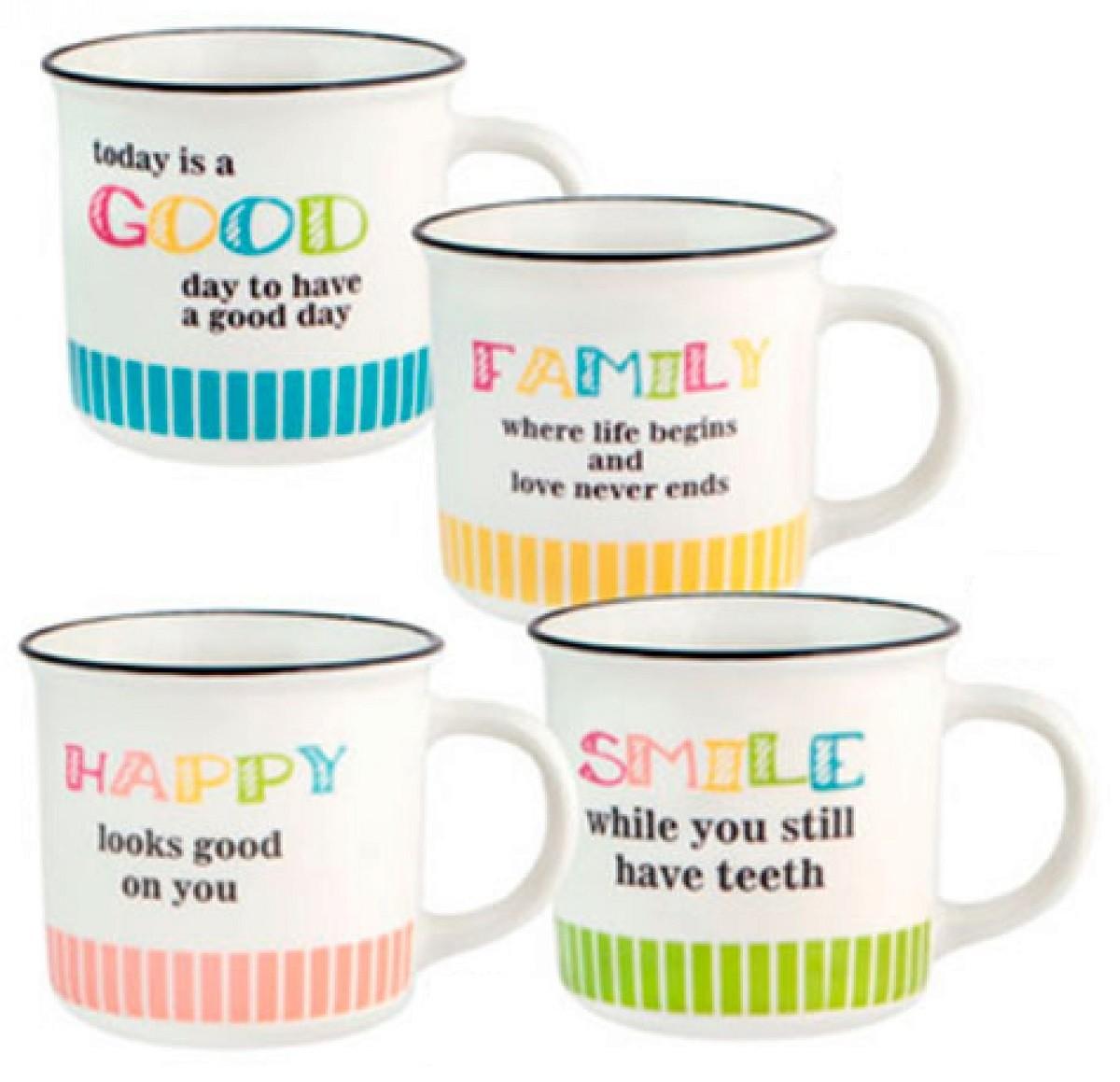 Set pentru ceai si cafea Casa Masa INSCRIPȚII COLORATE 370 ml (6 buc)