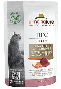 Hrană umedă pentru pisici Almo Nature HFC Pouch Jelly Tuna with Shrimps 55g