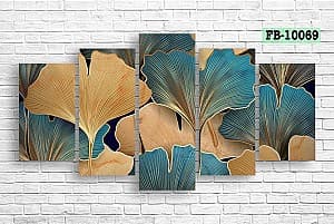 Tablou multicanvas Art.Desig Blue and gold plants FB-10069