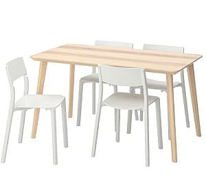 Набор стол и стулья IKEA Lisabo / Janinge Ash-Veneer/White