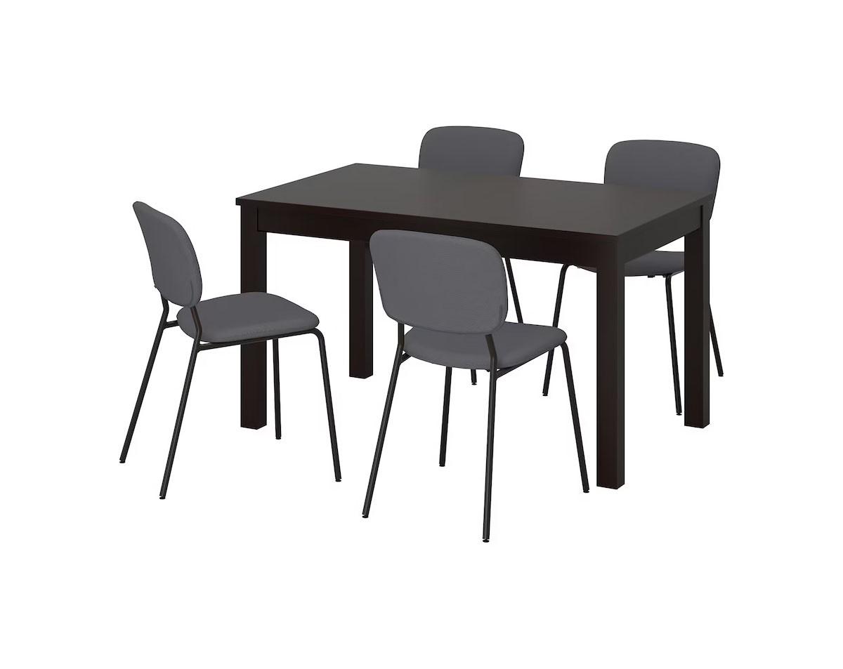 Set de masa si scaune IKEA Laneberg/Karljan dark brown / gray 130/190x80 cm (4 scaune)