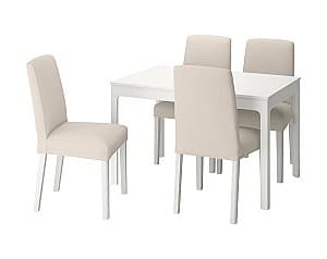 Set de masa si scaune IKEA Ekedalen / Bergmung White / Hallarp Beige / White 120/180 cm (4 scaune)