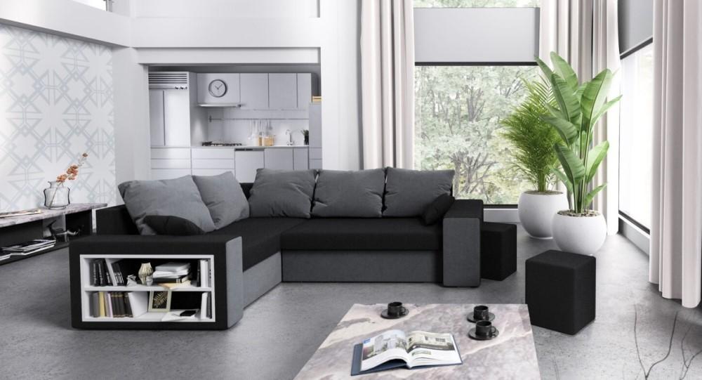 Canapea coltar Space Meble Dallas Left Mikrofaza 15/Mikrofaza 27 (Black/Gray)
