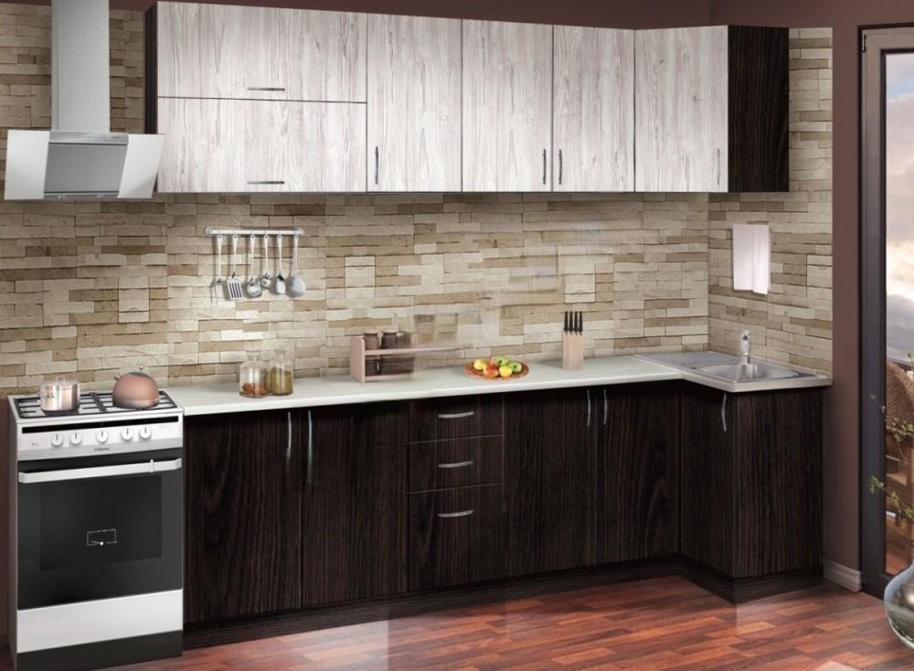 Set mobila bucatarie Modern Paola 2.6/0.8m (Wenge Magic/Craft Oak White)