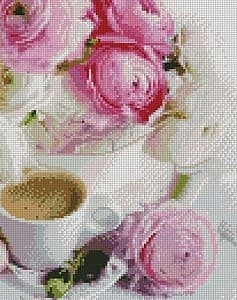 Алмазная картина Strateg Розы и кофе HX437