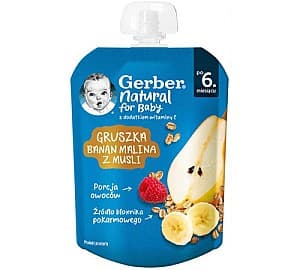 Piure pentru copii Gerber Pere/Banane/Zmeura/Cereale (6m+) 80 gr