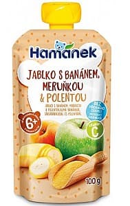 Piure pentru copii Hamanek Mere/banane/caise/terci de porumb 100 gr (6m+)