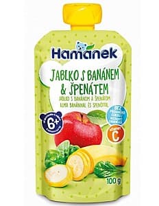 Пюре для детей Hamanek яблоки/банан/шпинат (6 месяцев+) 100 гр