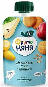 Пюре для детей ФрутоНяня Яблоко, банан и груша с печеньем (6 мес) 90 г