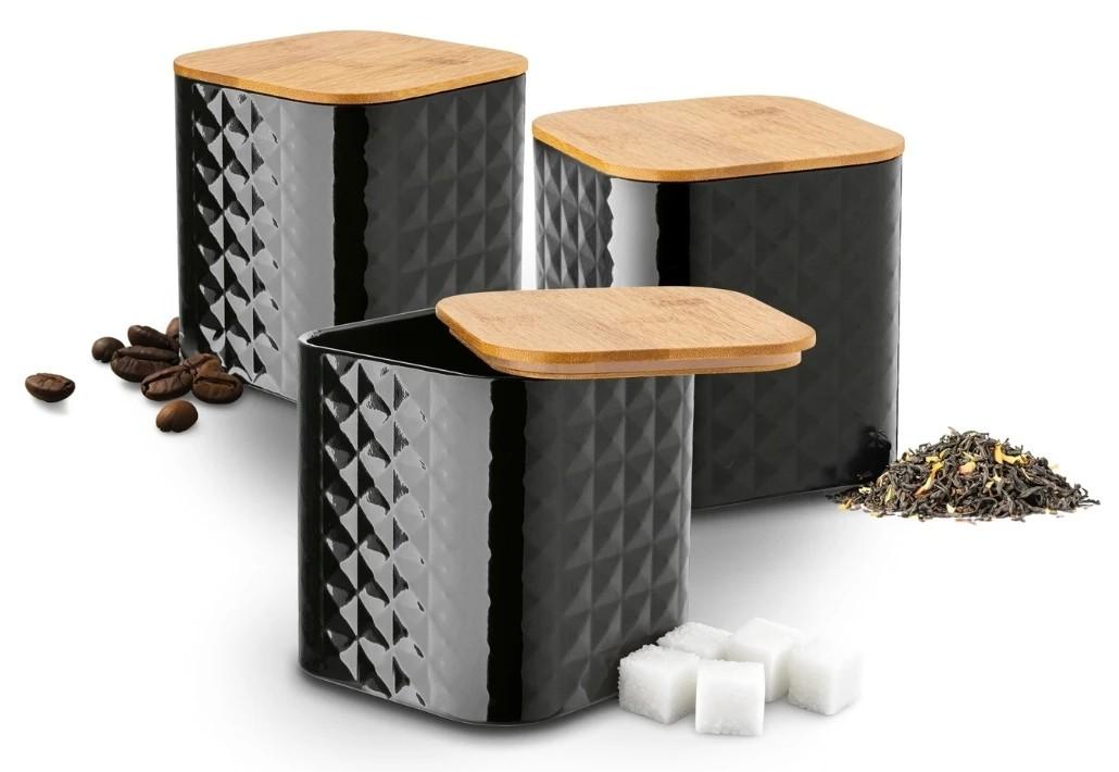 Recipiente pentru condimente Tadar Geometric Black 3pcs