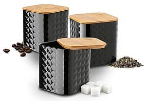 Recipiente pentru condimente Tadar Geometric Black 3pcs