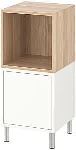 Noptiera IKEA Eket cu picioare 35x35x80 Alb/Aspect Stejar Antichizat