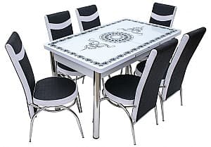 Набор стол и стулья MG-Plus Kelebek  II 0206 (6 стульев Merchan Черный/Белый)